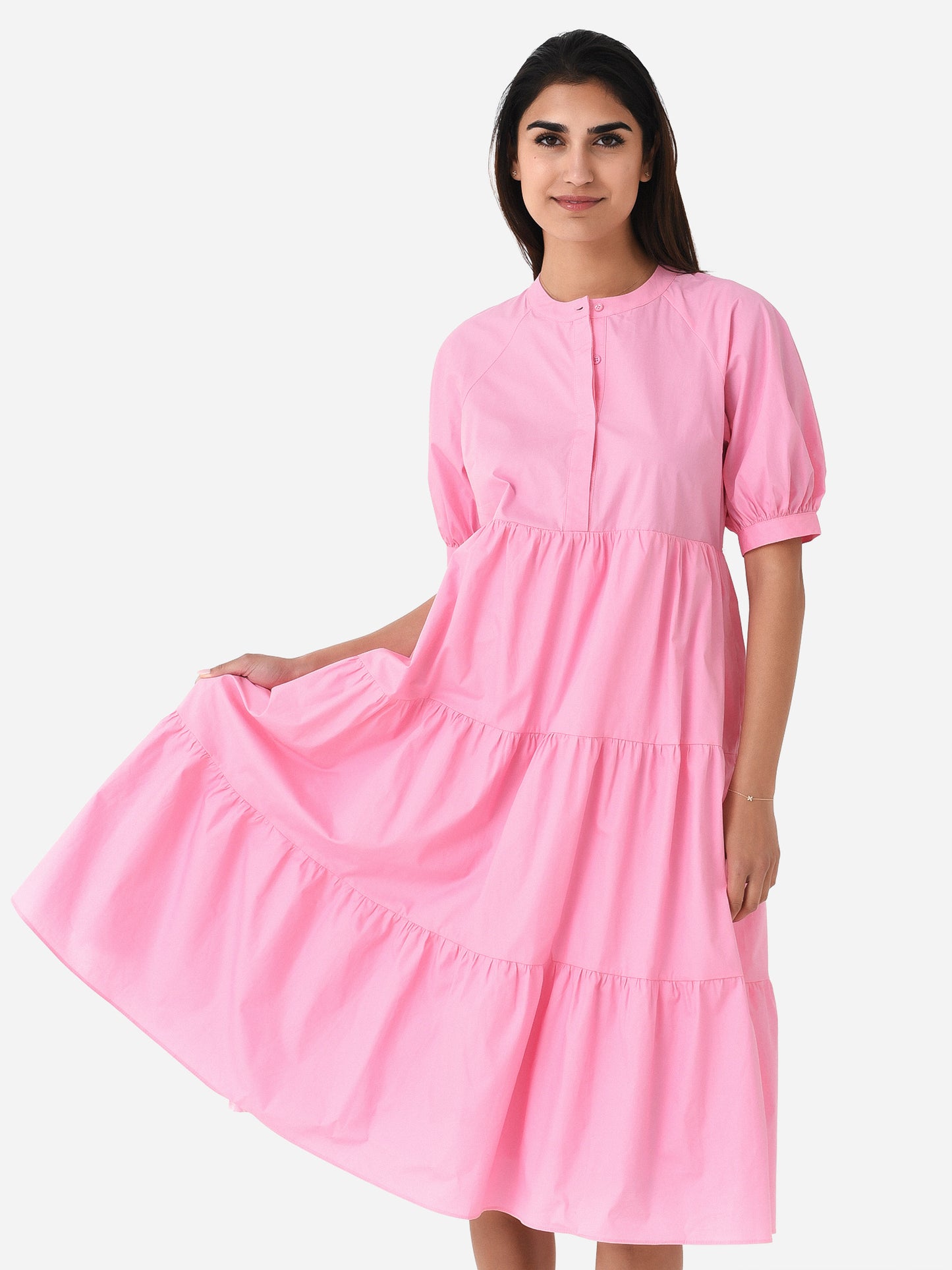 English Factory Women's Short Puff Sleeve Midi Dress - Saint Bernard