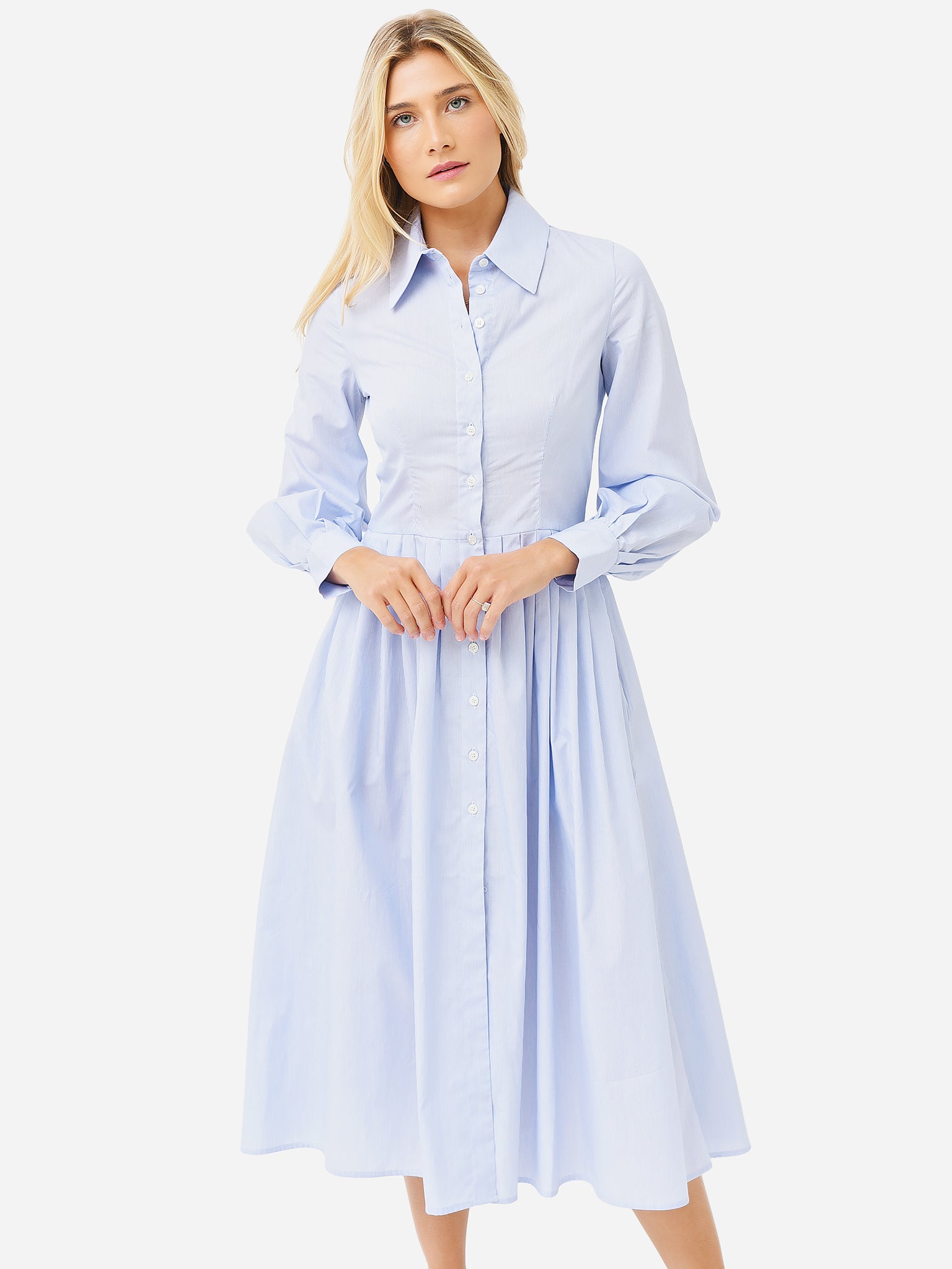 evi grintela cotton poplin maxi shirt dress Evi Grintela Ben Youssef Striped Maxi Shirt Dress In Blue