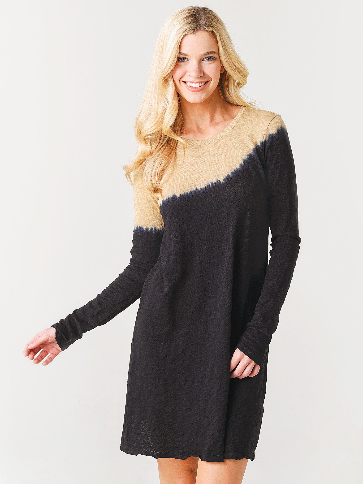 ATM Dip Dye Slub Jersey Long Sleeve Dress