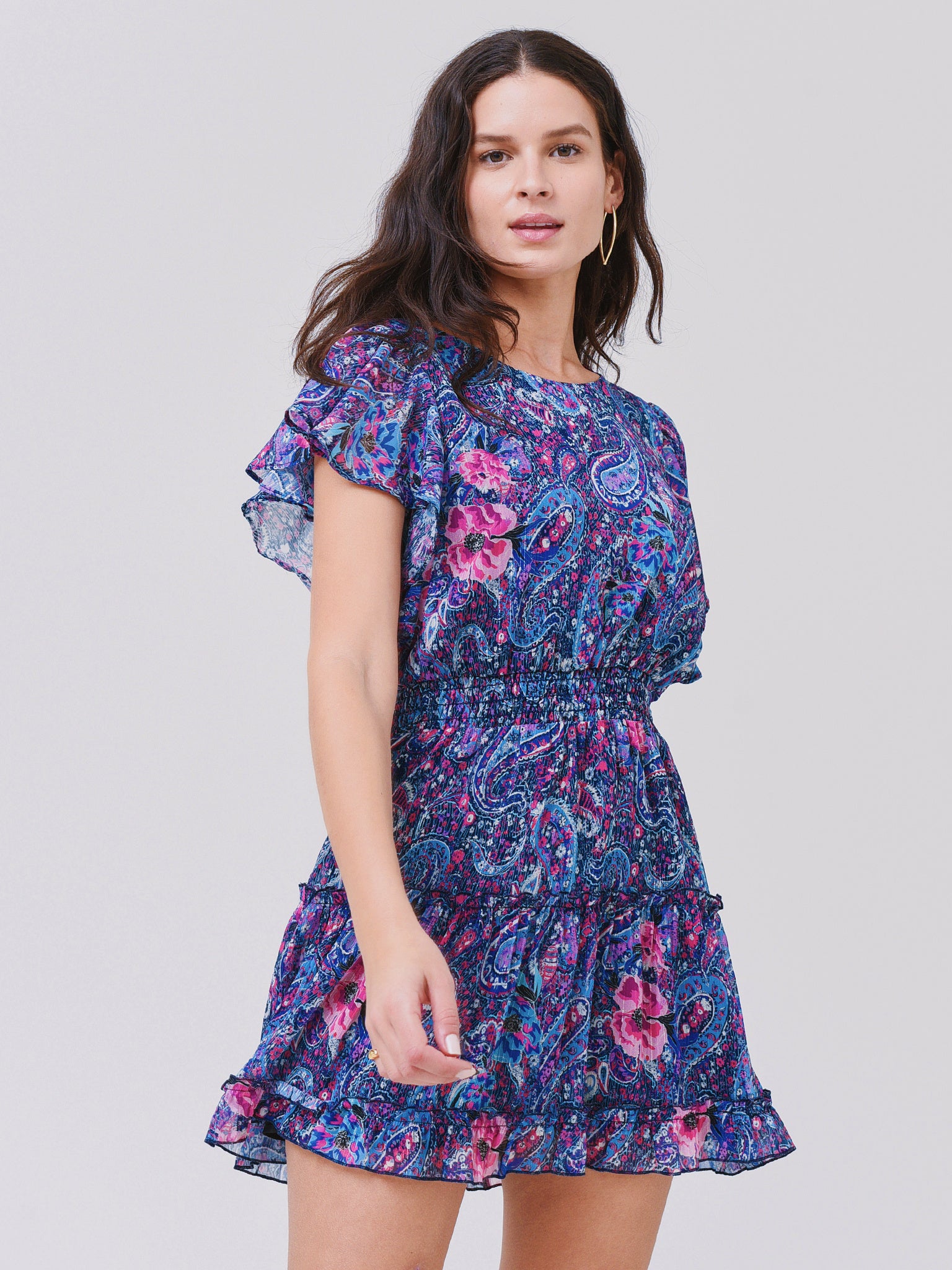 Lavender Brown Women's Floral Ruffle Sleeve Dress Lavender Brown Women's Floral Ruffle Sleeve Dress
