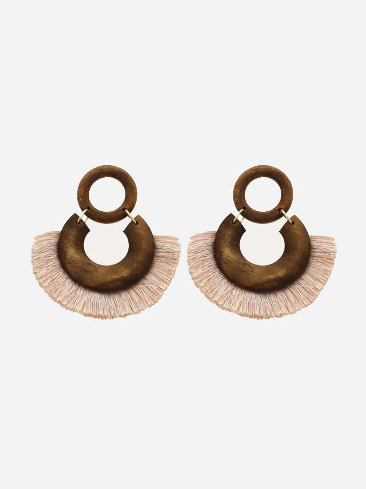 Panacea Wood Hoop Fringe Earring - Saint Bernard