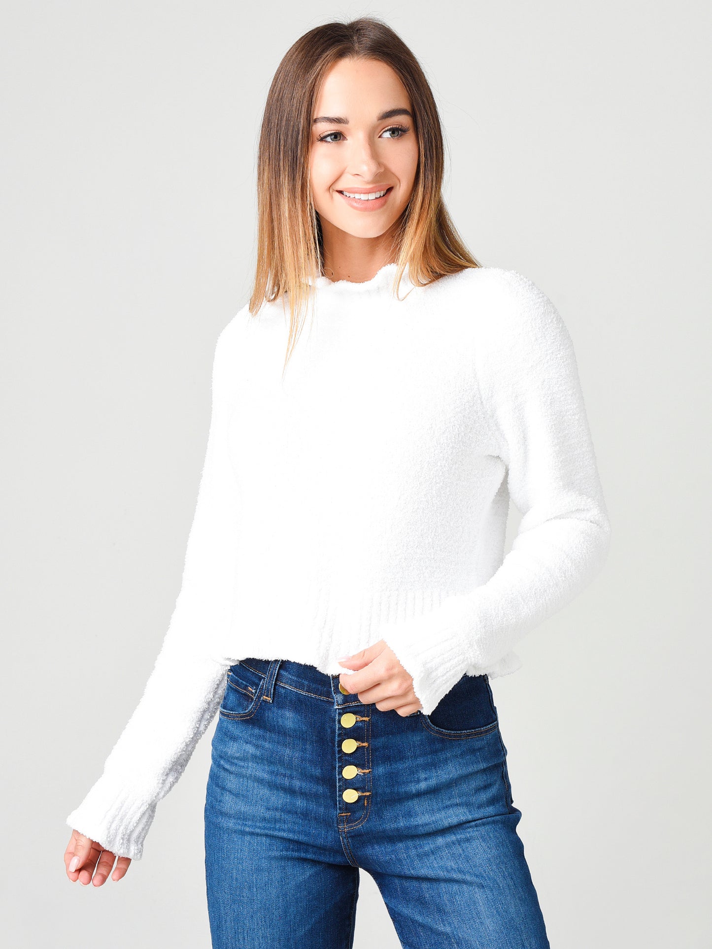 525 Women's Cropped Ruffle Mock Neck Sweater - Saint Bernard