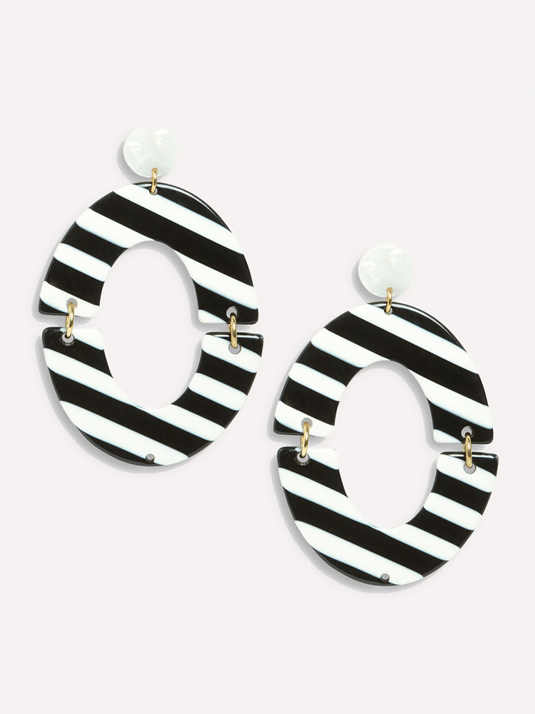 Neely Phelan Black And White Stripe Orbit Drop Earring - Saint Bernard