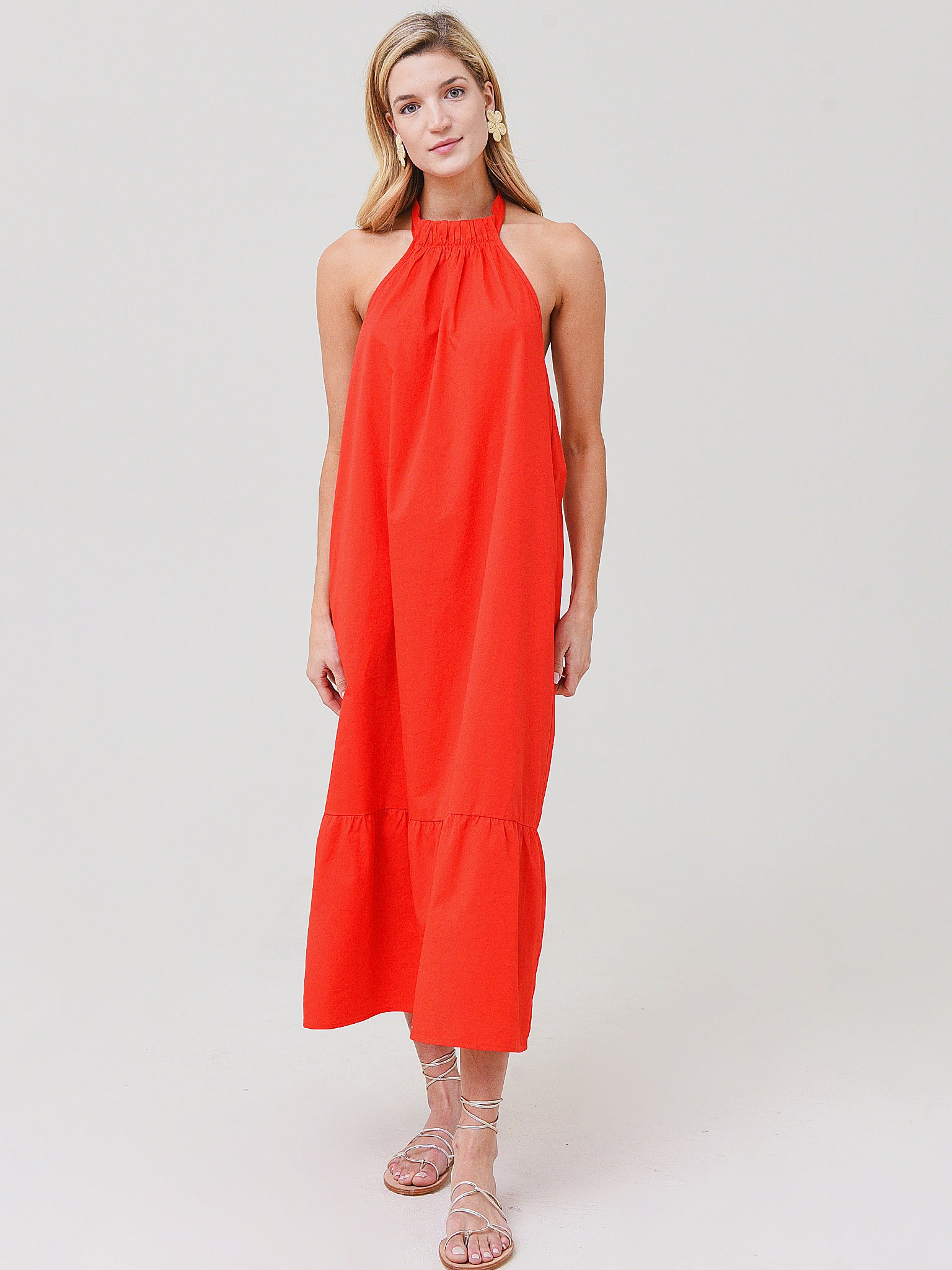 Greylin Women's Rylie Halter Poplin Midi Dress