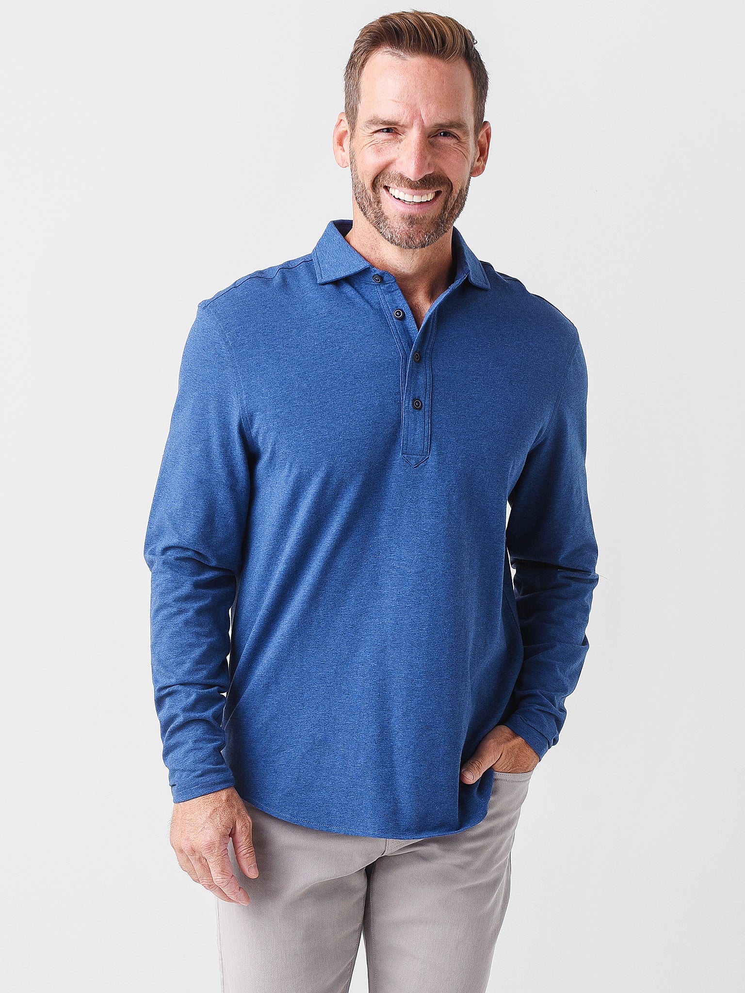 Collar Mens Polo Long Sleeve Dress Shirts Performance Brushed Poly-Flannel Stretch Jersey Polo With Button Collar Mens Polo Long Sleeve Dress Shirts Performance Brushed Poly-Flannel Stretch Jersey Polo With Button