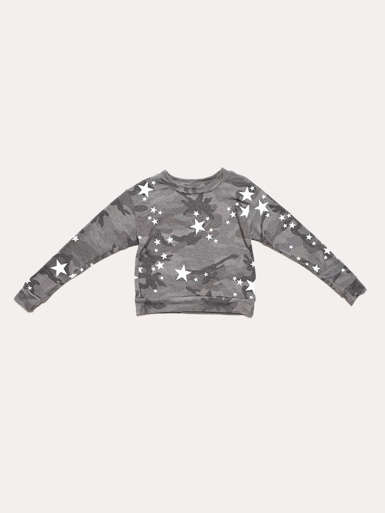 Vintage Havana Girls' Star Camo Crewneck Sweater - Saint Bernard