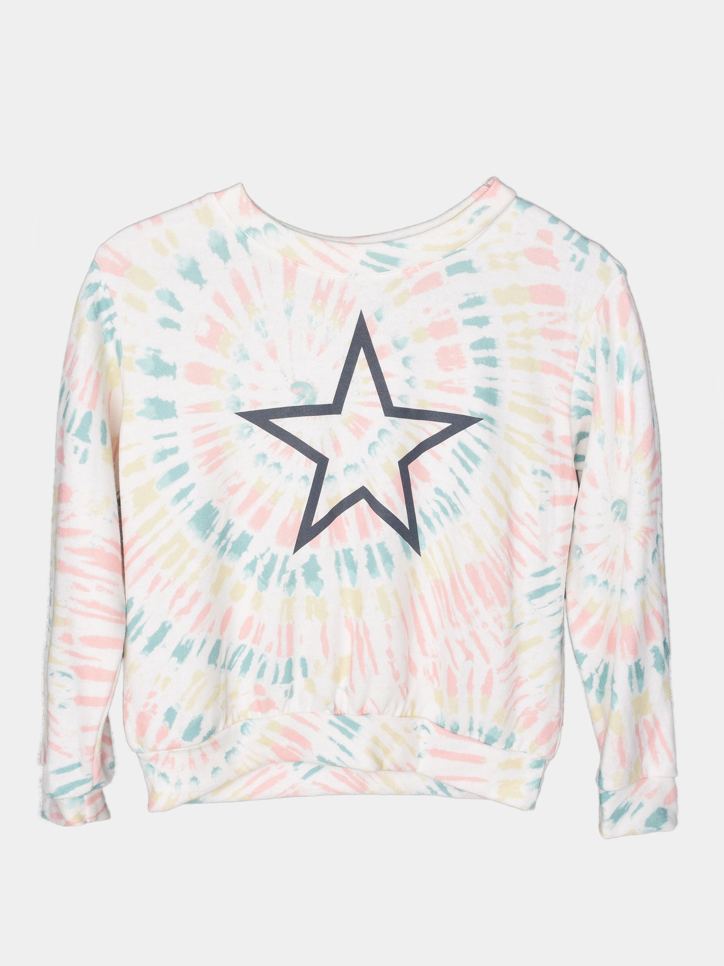 Vintage Havana Girls' Sunburst Tie-Dye Star Crewneck Pullover - Saint Bernard