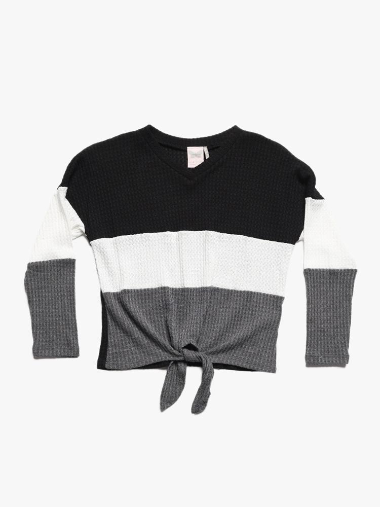 For All Seasons Long Sleeve Color Block Top with Tie - Saint Bernard