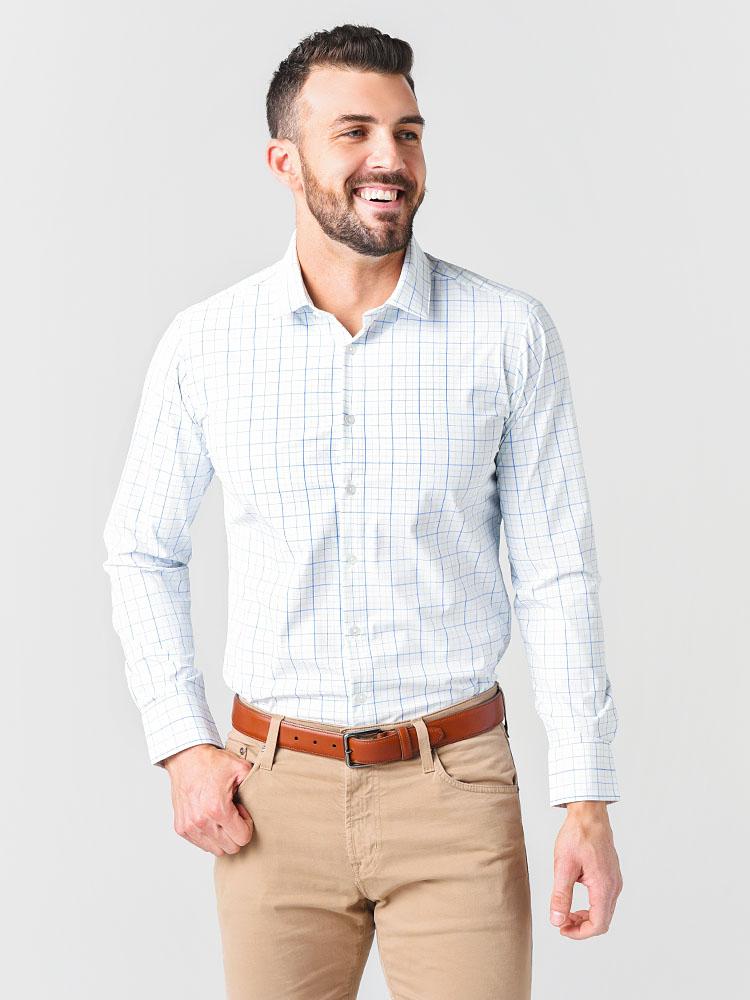 aqua blue mens dress shirt MEN'S WOVEN CHEMISE AQUA ÉPURÉE BUTTON-DOWN SHIRT