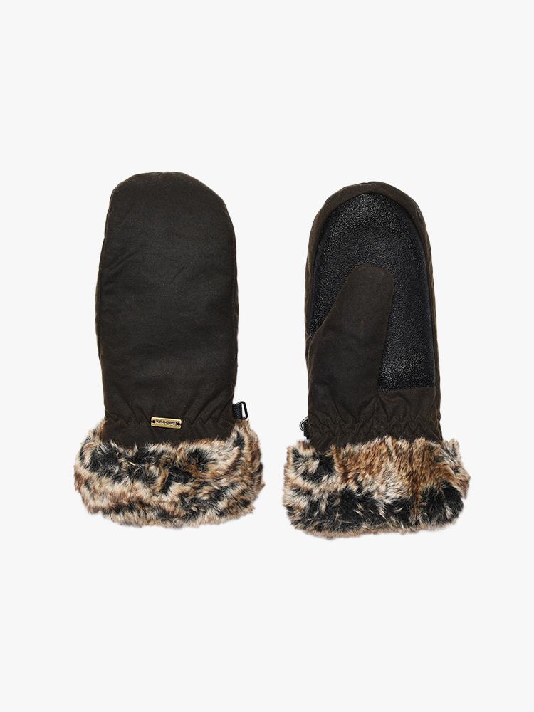 Barbour Women's Wax With Fur Trim Mittens - Saint Bernard