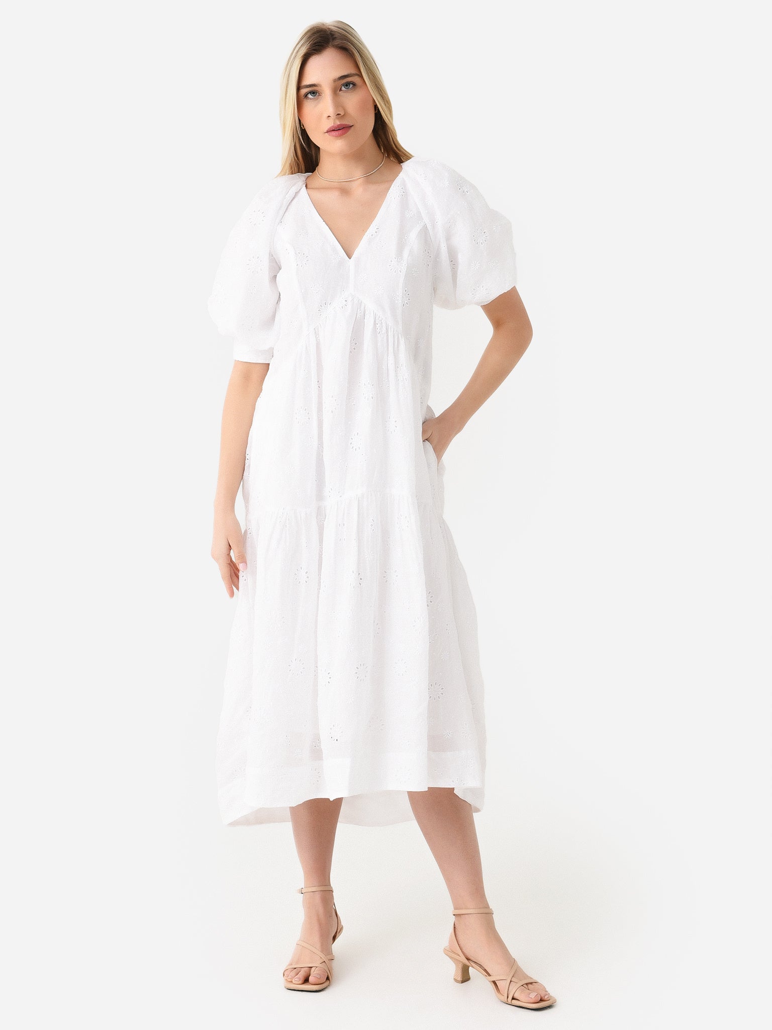 Frame Women's V-Neck Puff Sleeve Maxi Dress Saint Bernard Frame Women's V-Neck Puff Sleeve Maxi Dress Saint Bernard