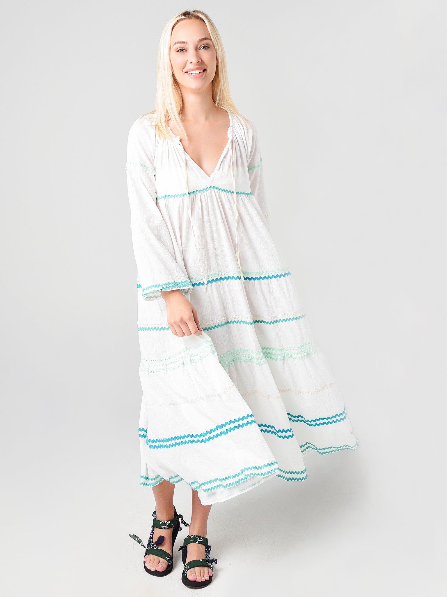 9 Seed Women's Majorca Blue Ric Rac Maxi Cover-Up Dress 9 Seed Women's Majorca Blue Ric Rac Maxi Cover-Up Dress