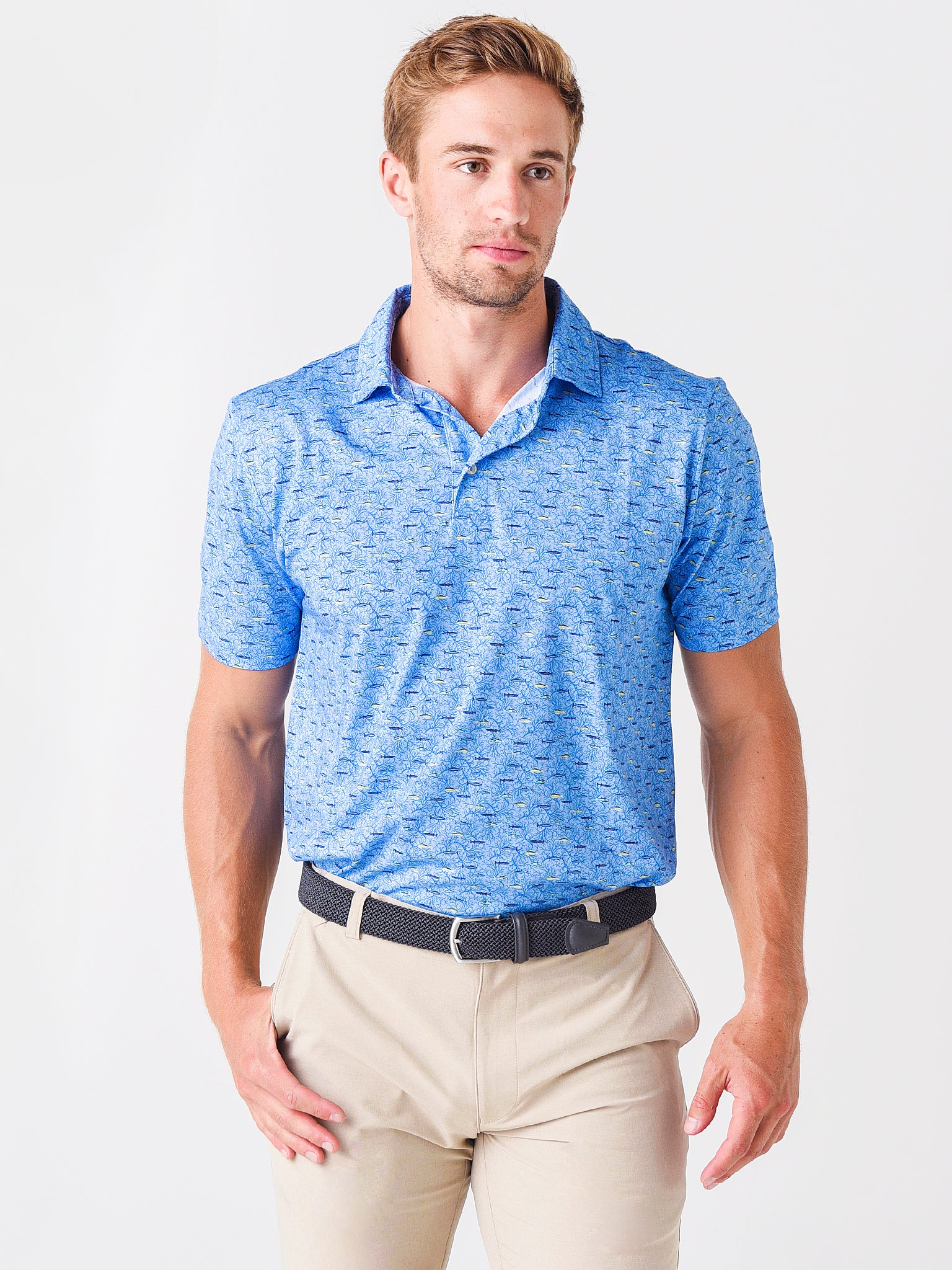 Peter Millar Seaside Men's Carolina Catch Aqua Cotton Polo Saint Bernard Peter Millar Seaside Men's Carolina Catch Aqua Cotton Polo Saint Bernard