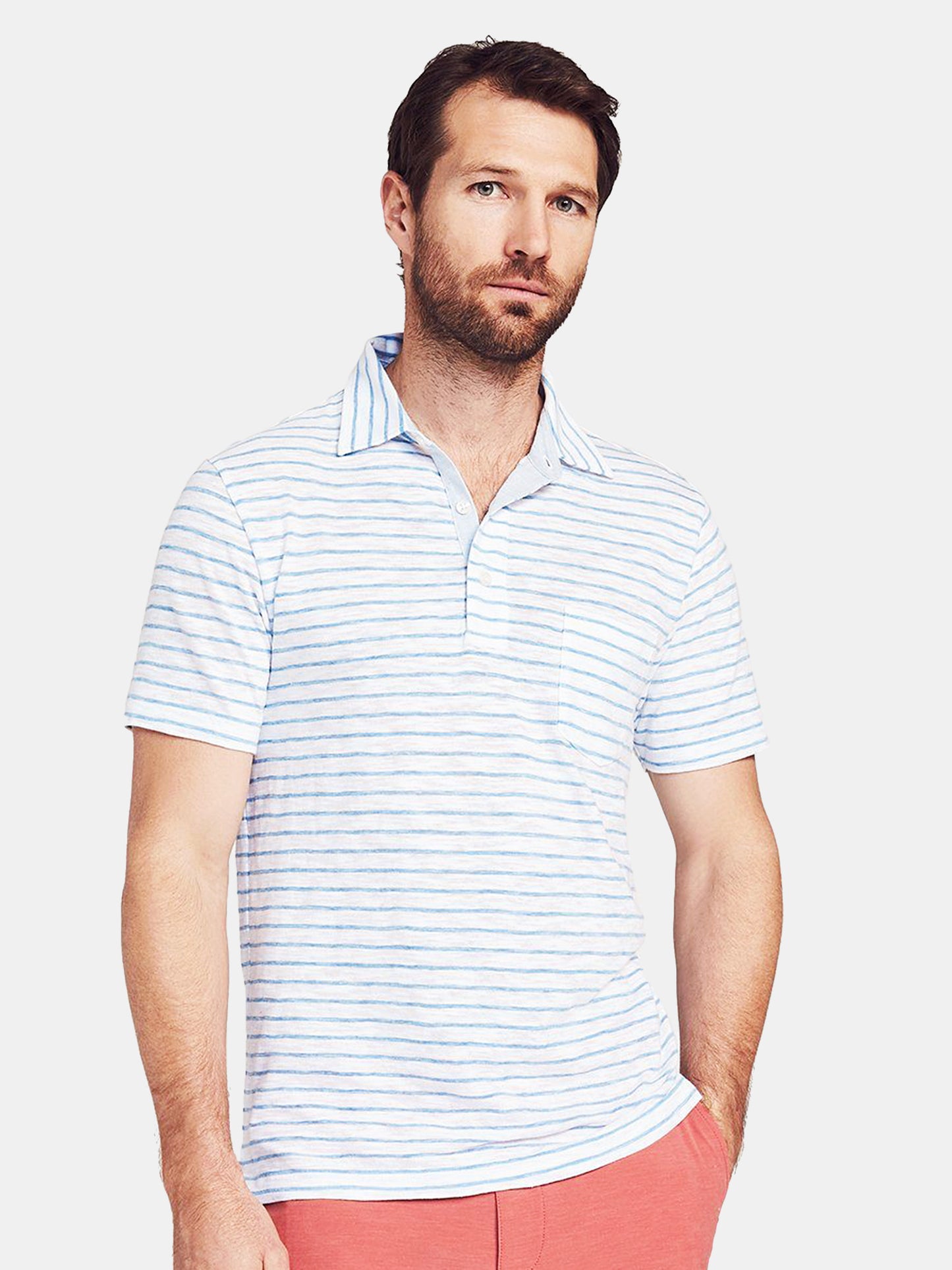 Faherty Brand Short Sleeve Striped Polo - Saint Bernard