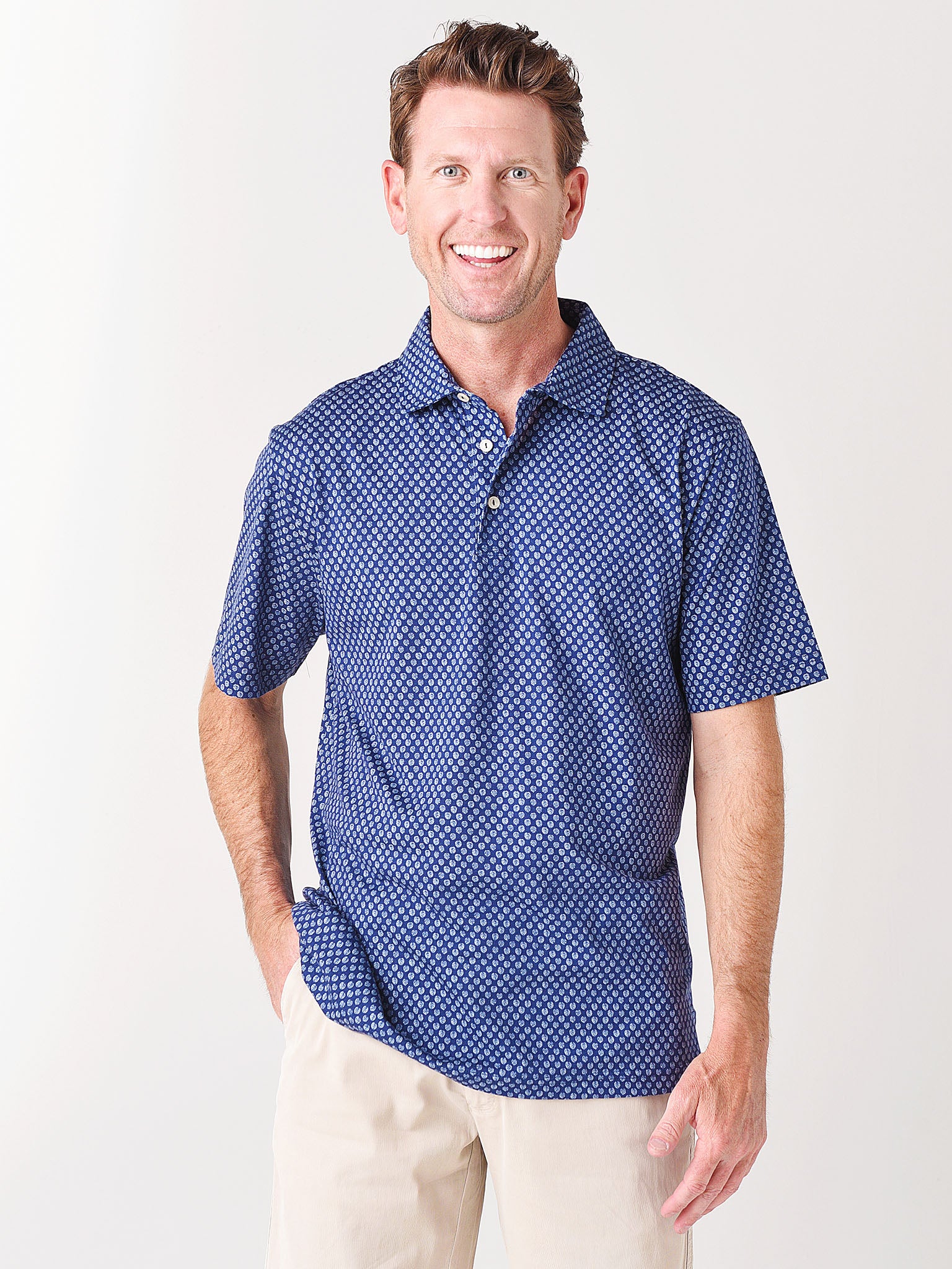 Peter Millar Seaside Men's Blue Fronds Aqua Cotton Polo Saint Bernard Peter Millar Seaside Men's Blue Fronds Aqua Cotton Polo Saint Bernard