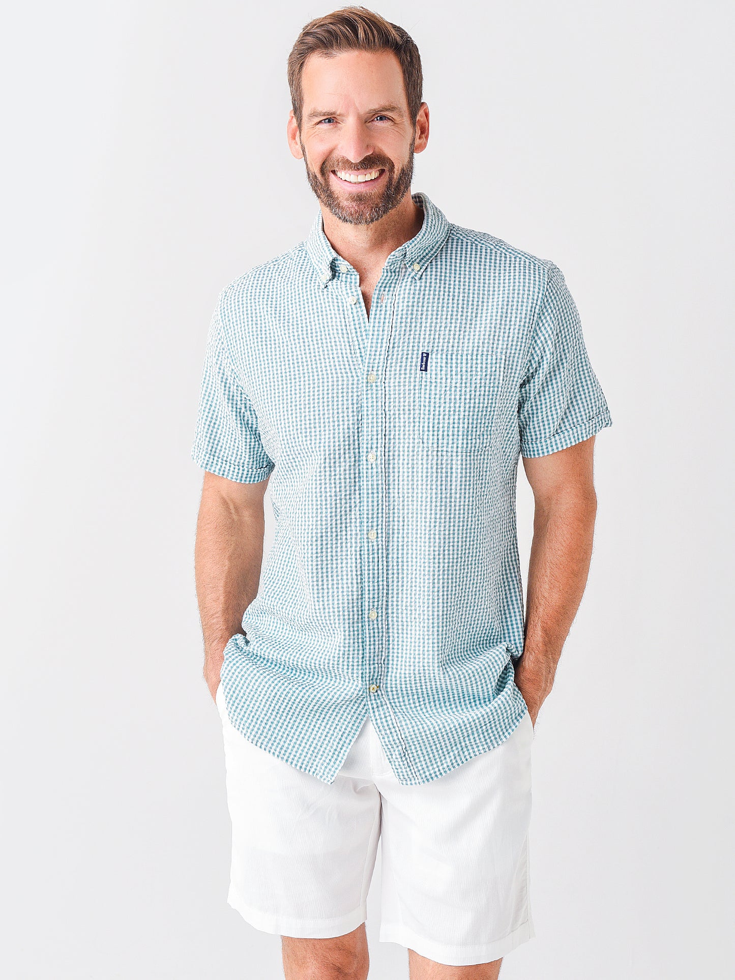 Barbour Men's Seersucker 8 Short-Sleeve Tailored Shirt - Saint Bernard