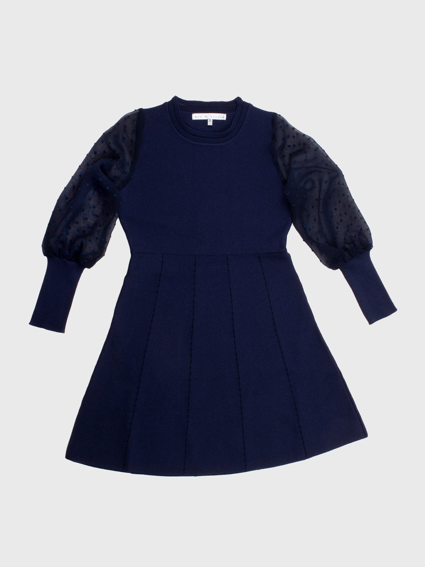 Shade Critters Girls' Navy Swiss Dot Sleeve Dress - Saint Bernard