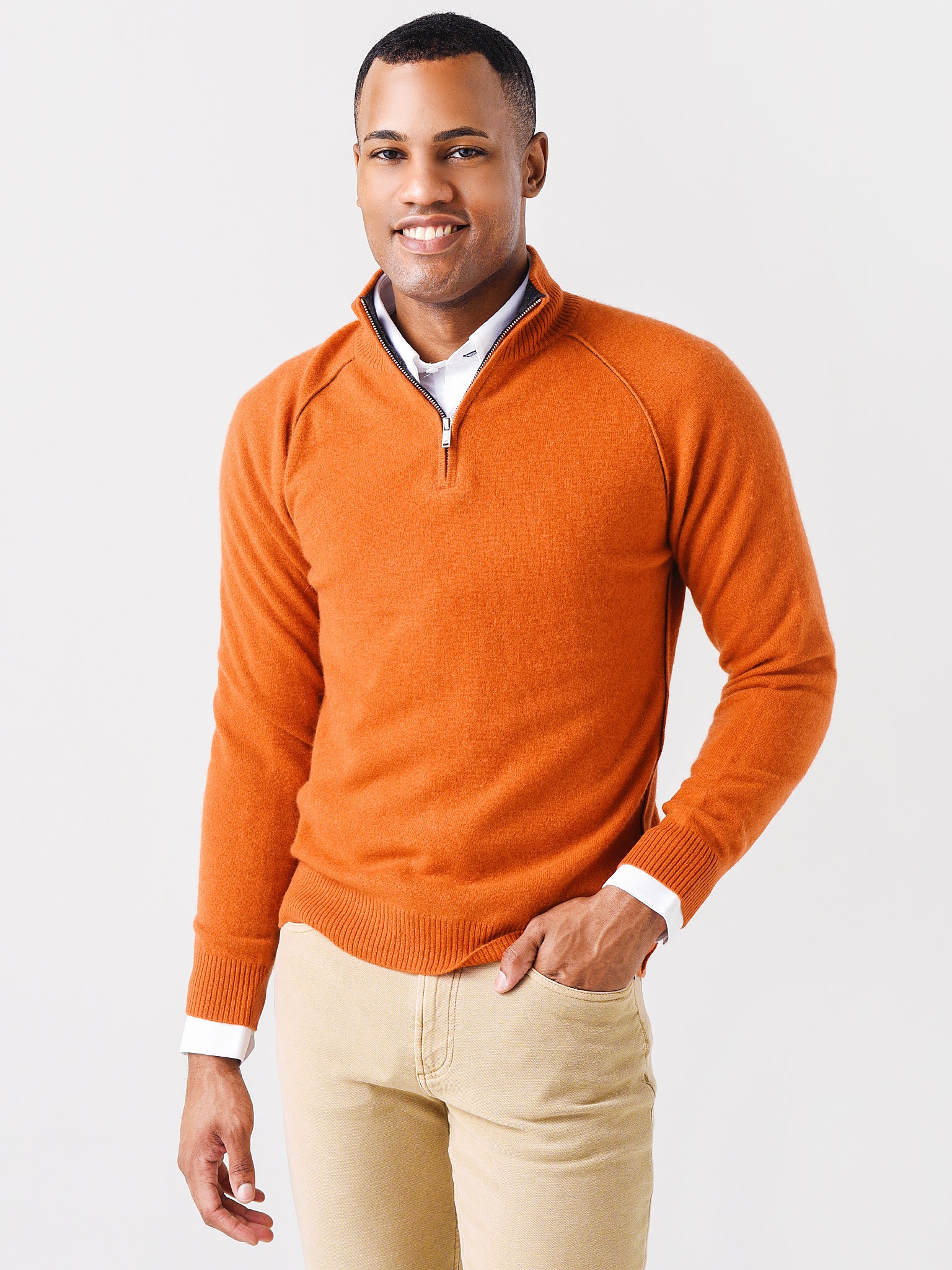 Naadam Cashmere Men's Quarter Zip with Contrast Seams – Saint Bernard