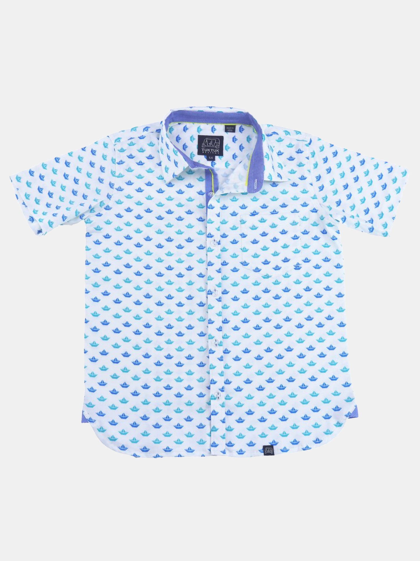 Tuk Tuk Designs Boys' Origami Sailboats Shirt - Saint Bernard