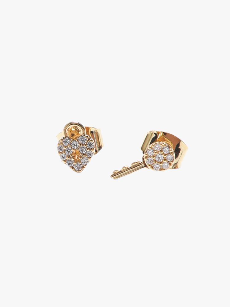 Tai Pave Cubic Zirconia Heart Lock & Key Stud Earring - Saint Bernard