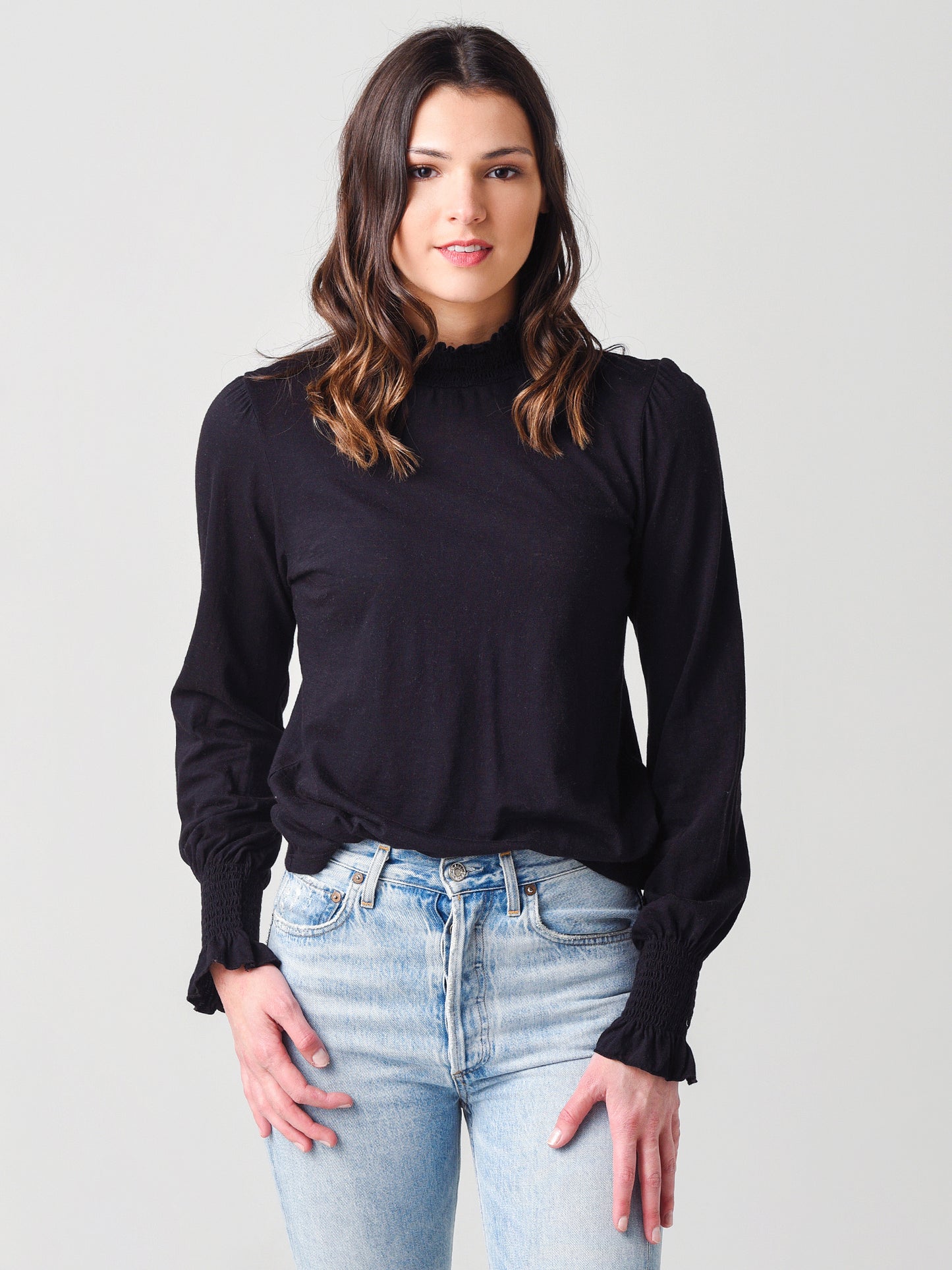 Sundry Women's Smocked Mock-Neck Top - Saint Bernard