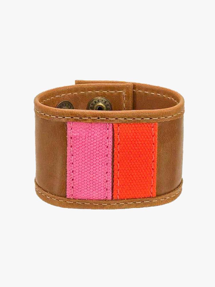 Parker Thatch The PT Cuff-Pink and Orange and Leather- Large - Saint Bernard