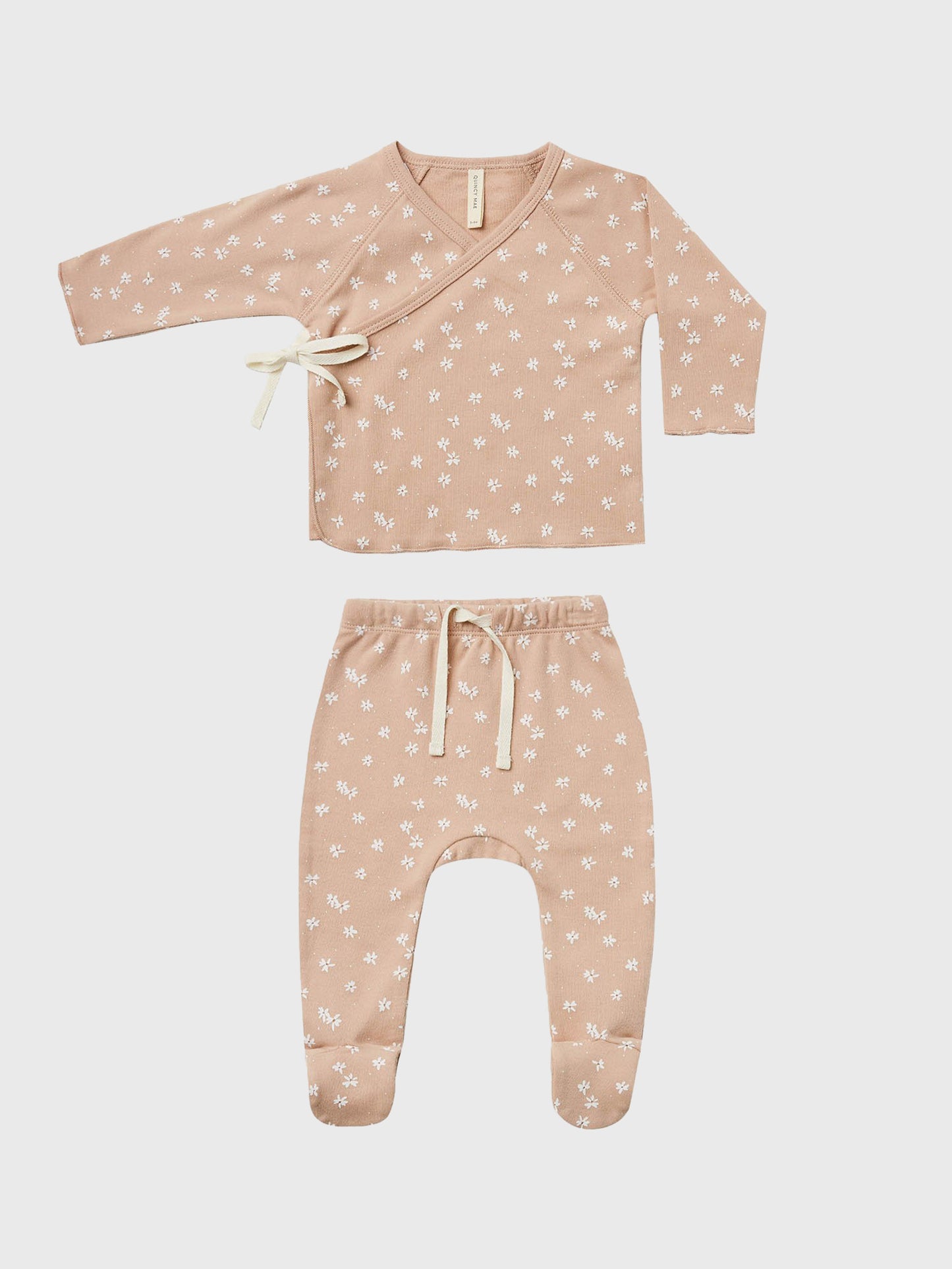 Quincy Mae Little Girls' Kimono Top + Footed Pant Set - Saint Bernard