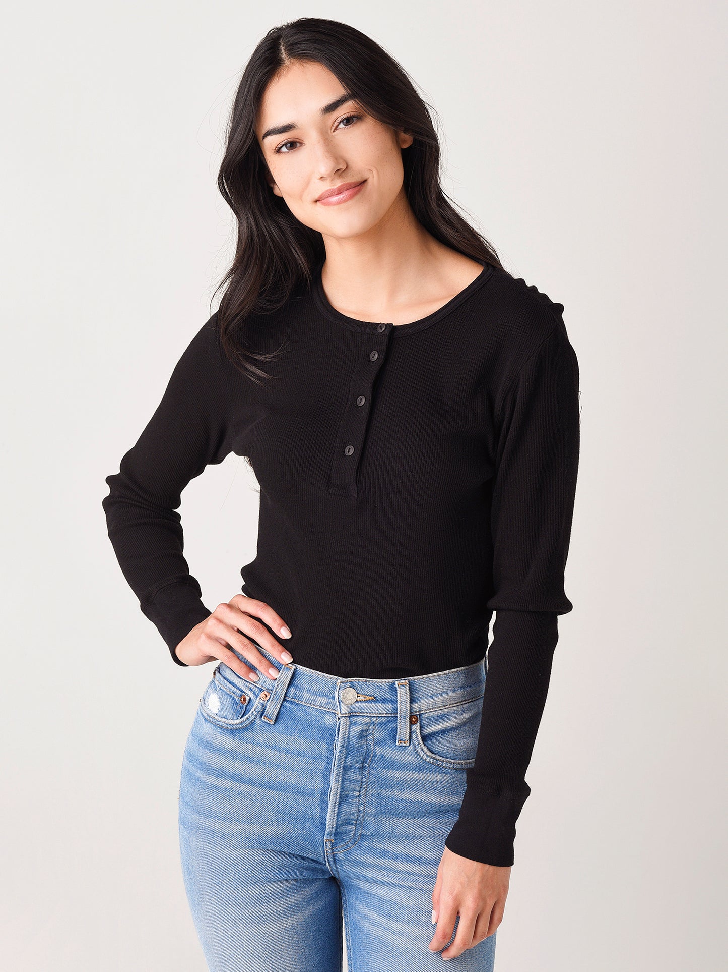 Re/Done Women's 60s Slim Long-Sleeve Henley - Saint Bernard