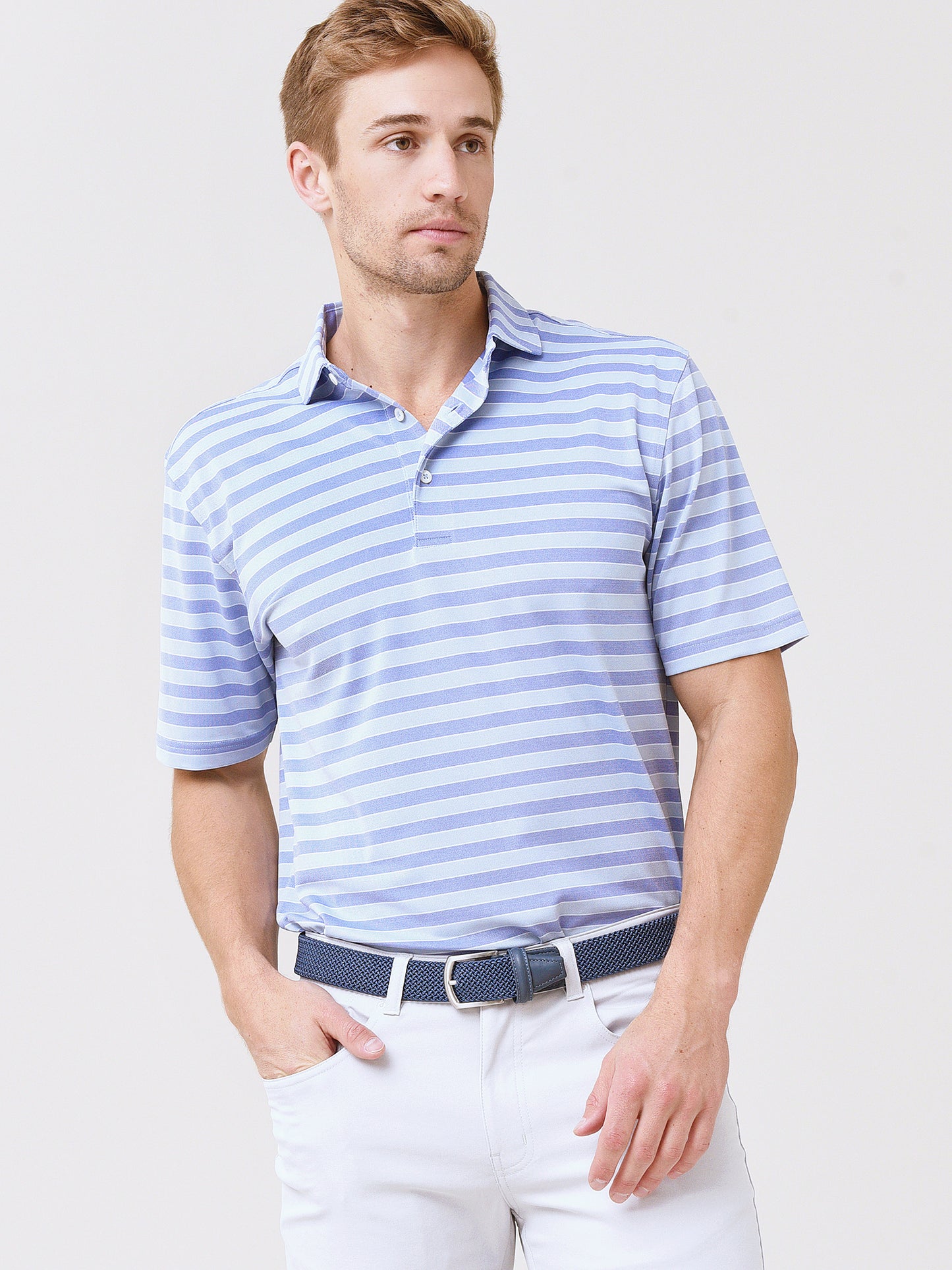 Saint Bernard Men's Flynn Stripe Oxford Performance Polo - Saint Bernard