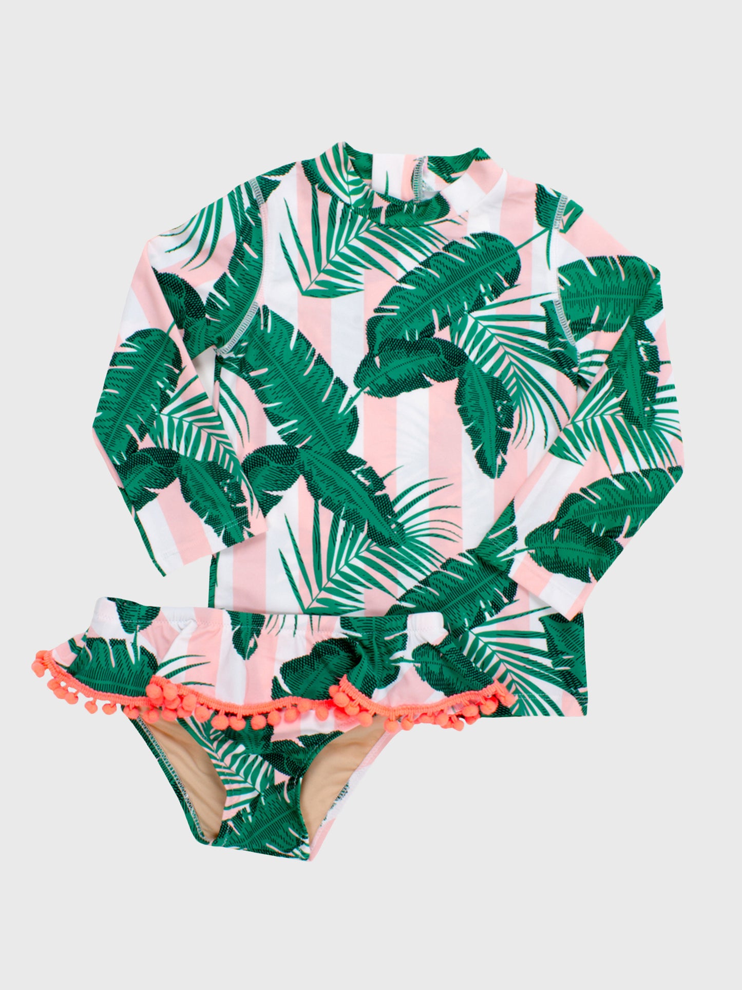 Shade Critters Little Girls' Pink Cabana Botanical Rashguard Swim Set - Saint Bernard
