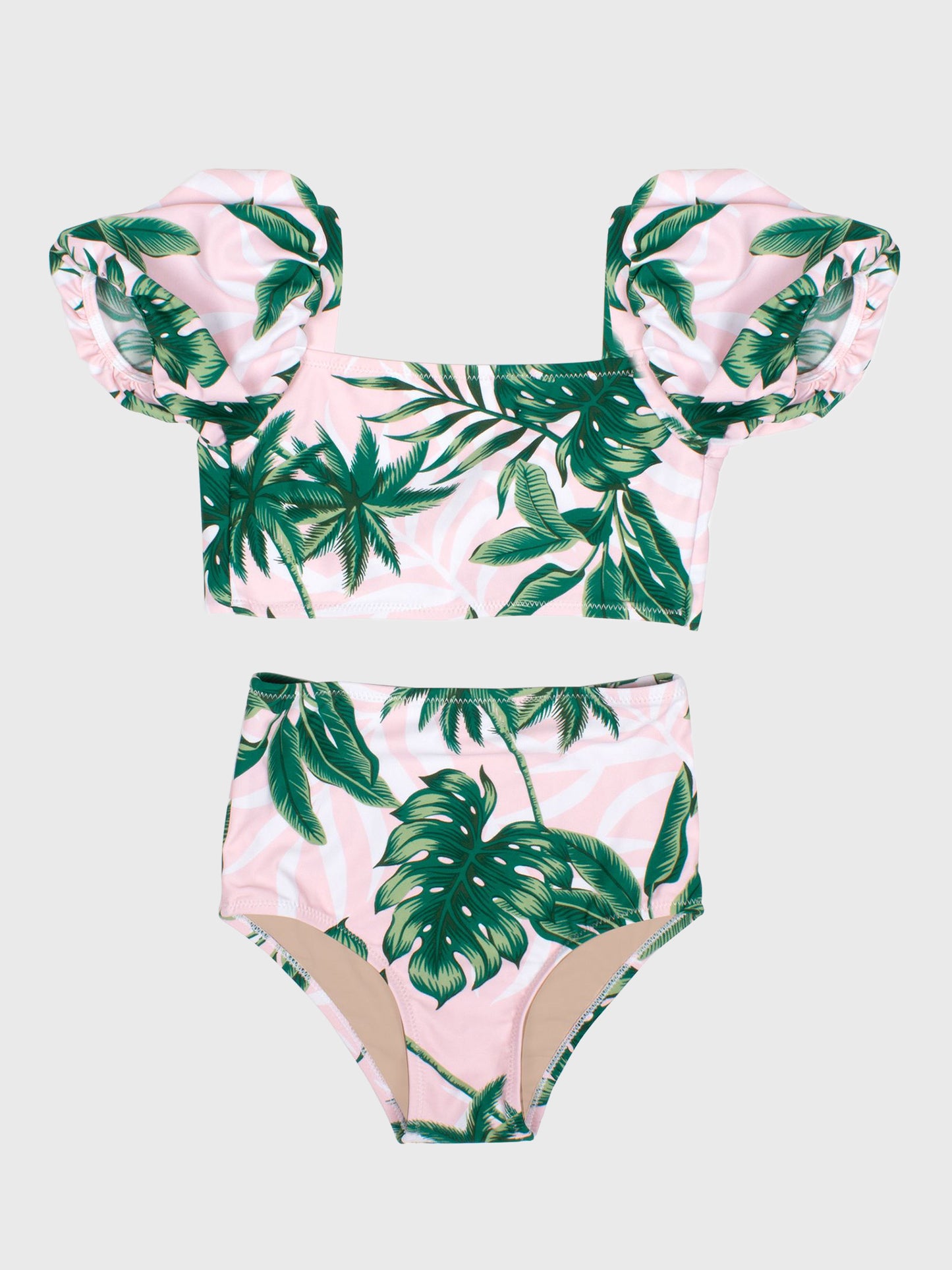 Shade Critters Little Girls' High Waist Puff Sleeve Bikini Set - Saint Bernard