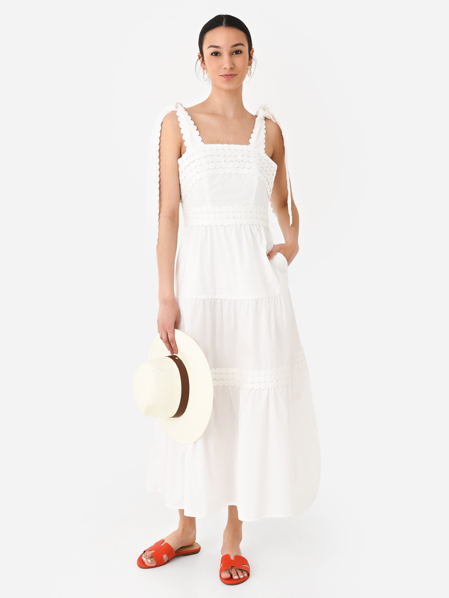 boden sweetheart linen midi dress Annet Linen Blend Midi Dress-Ivory Painted Dot Spaced