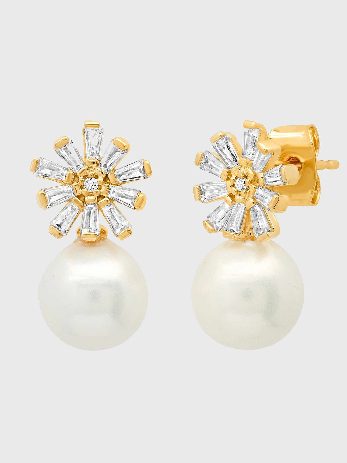 Tai Flower Baguette CZ Studs with Pearl Dangle - Saint Bernard