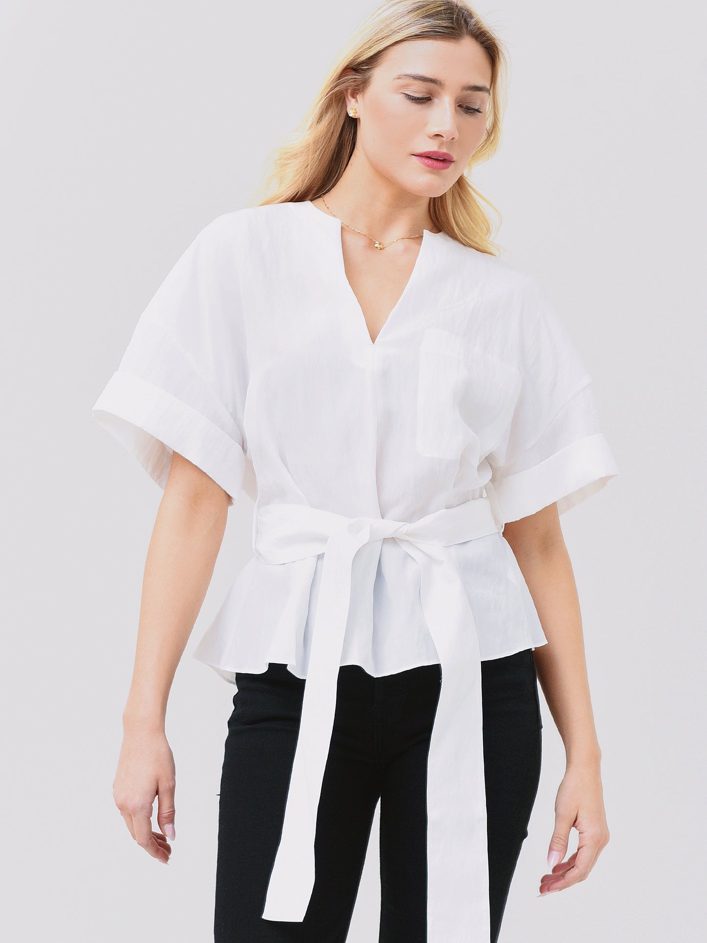 Vince Women's Cuffed Short Sleeve V-Neck Blouse - Saint Bernard