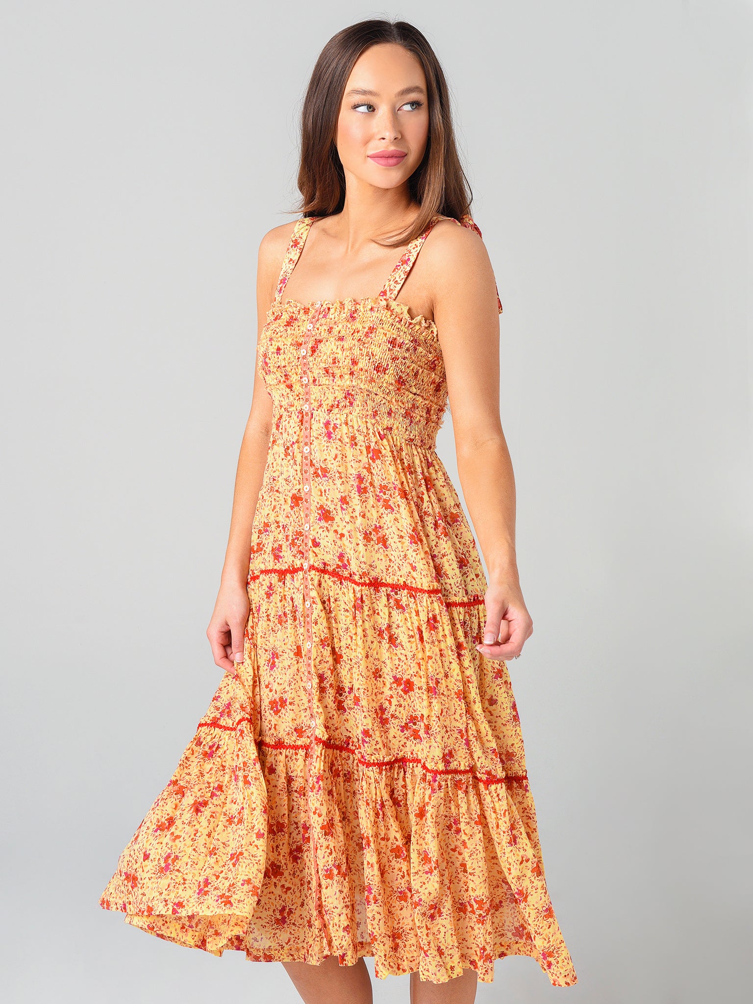 knee length dresses for ladies Poupette St Barth Triny Polka-dot Shirred Midi Dress