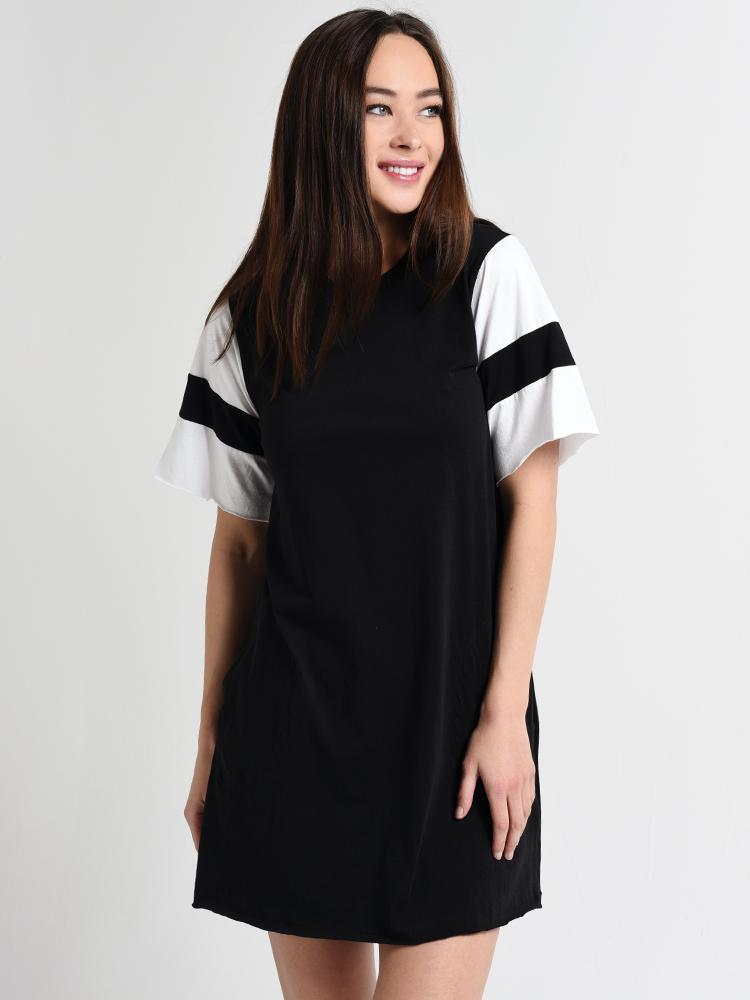 ATM Women's Classic Jersey Striped Sleeve Crew Neck Dress Saint Bernard ATM Women's Classic Jersey Striped Sleeve Crew Neck Dress Saint Bernard