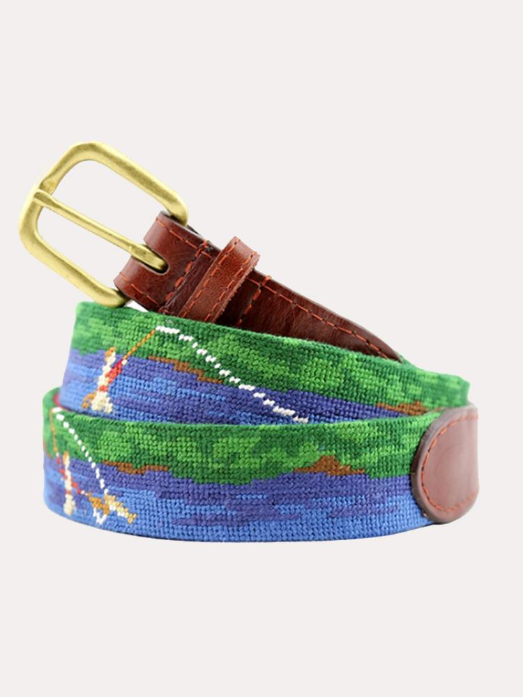 Smathers & Branson Fly Fishing Scene Needlepoint Belt - Saint Bernard