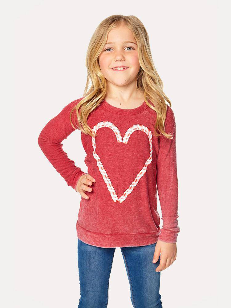 Chaser Girls' Candy Heart Raglan Pullover - Saint Bernard