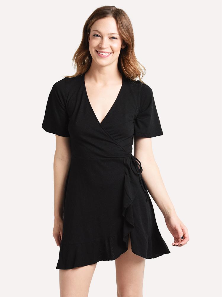 Monrow Women's Mini Wrapped Ruffle Dress Saint Bernard Monrow Women's Mini Wrapped Ruffle Dress Saint Bernard