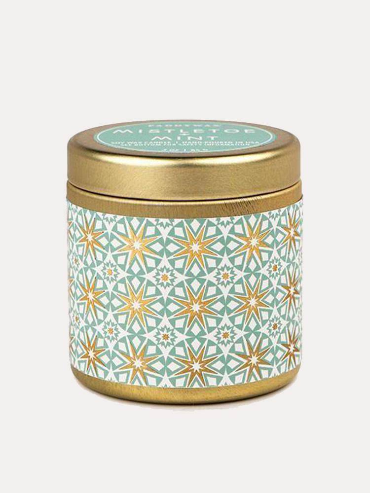 Paddywax Kaliedoscope 3 Oz Vanilla + Myrrh Holiday Mistletoe + Mint Gold Tin Candle - Saint Bernard