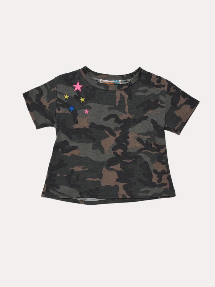 Vintage Havana Camo Short Sleeve Top With Multiple Stars - Saint Bernard