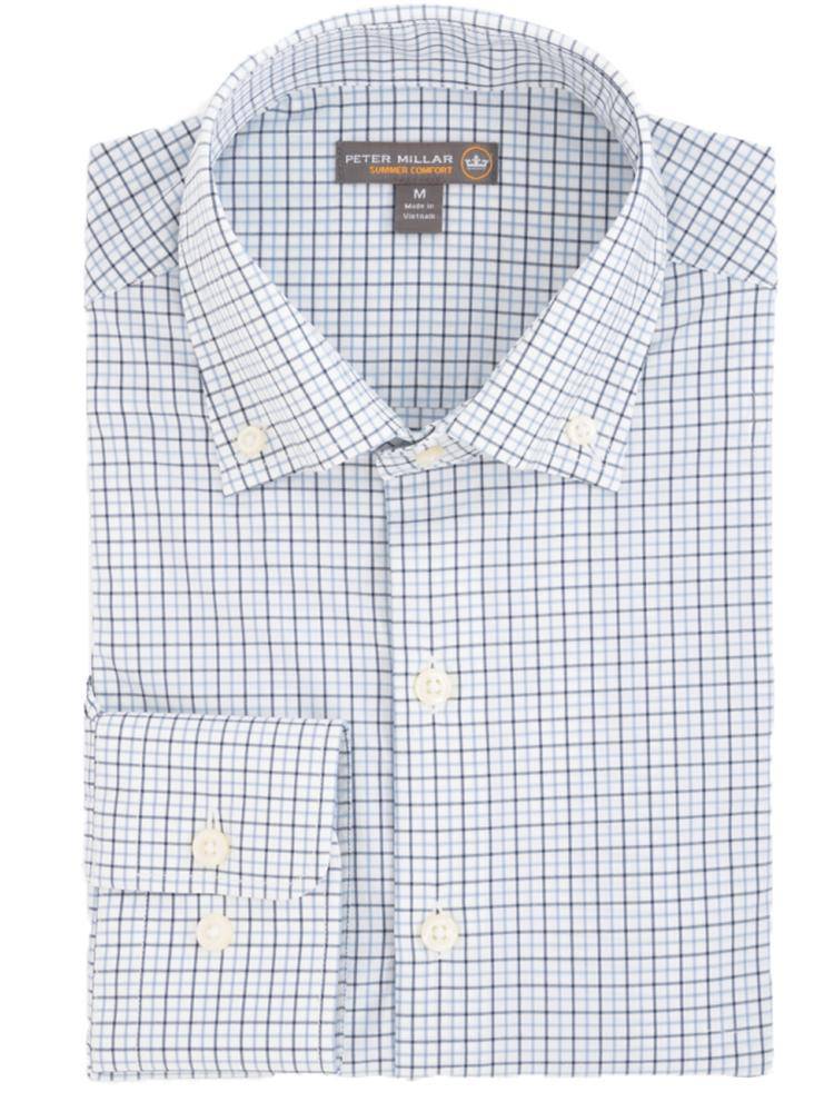 Peter Millar Men's Waldorf Performance Tattersall Woven Shirt - Saint Bernard