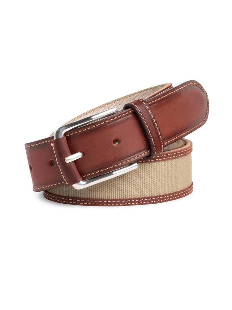 Peter Millar Men's Leather Trim Cotton Canvas Belt - Saint Bernard
