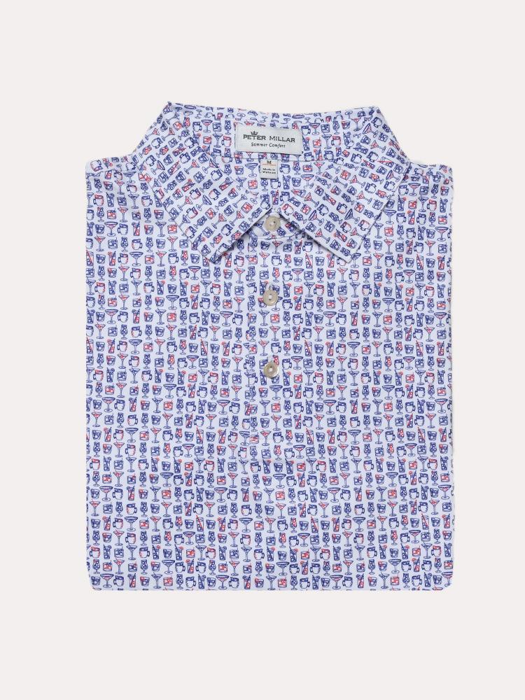 Peter Millar Men's Lil' Friday Printed Summer Cocktails Stretch Jersey Polo - Saint Bernard