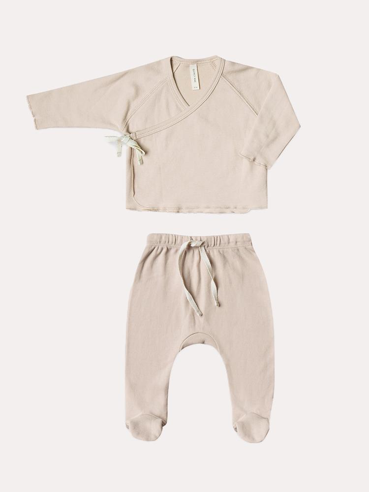 Quincy Mae Baby Kimono Top + Footed Pant Set - Saint Bernard