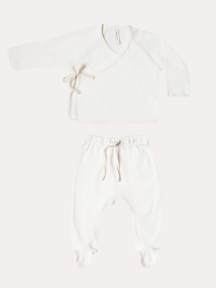 Quincy Mae Baby Kimono Top + Footed Pant Set - Saint Bernard