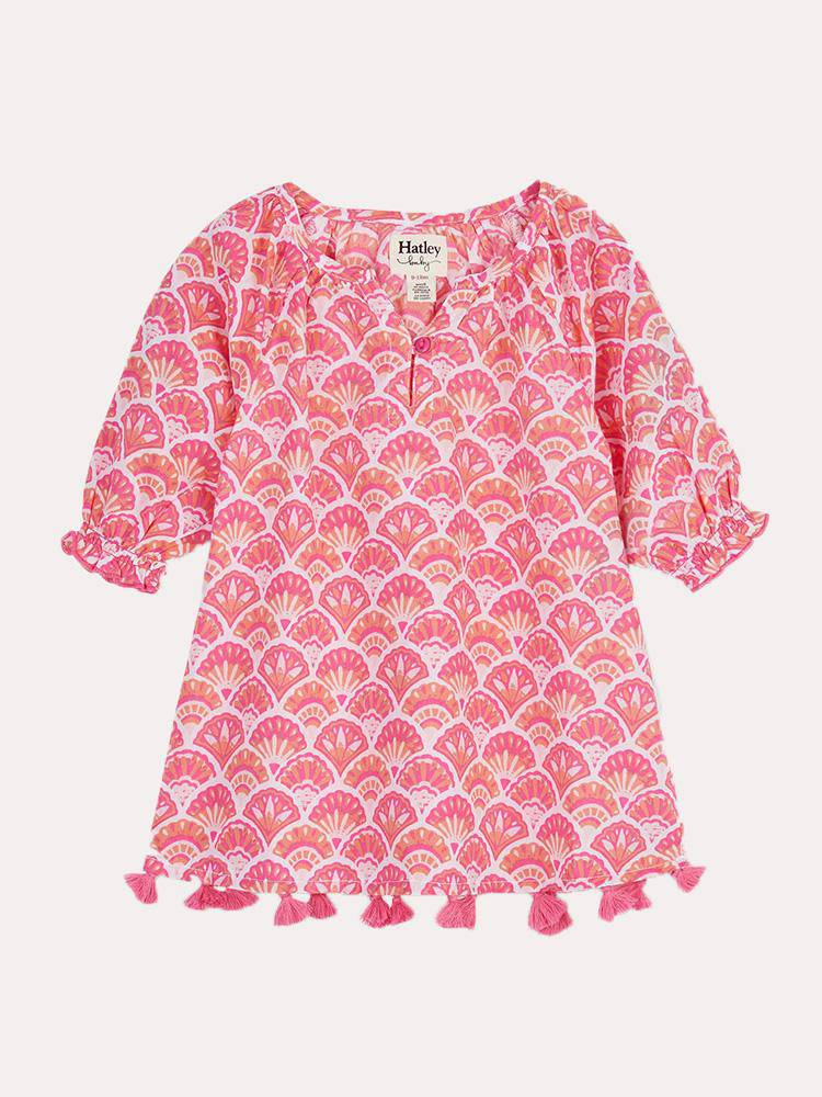 Hatley Girls' Scallop Shells Baby Notched Neck Dress - Saint Bernard
