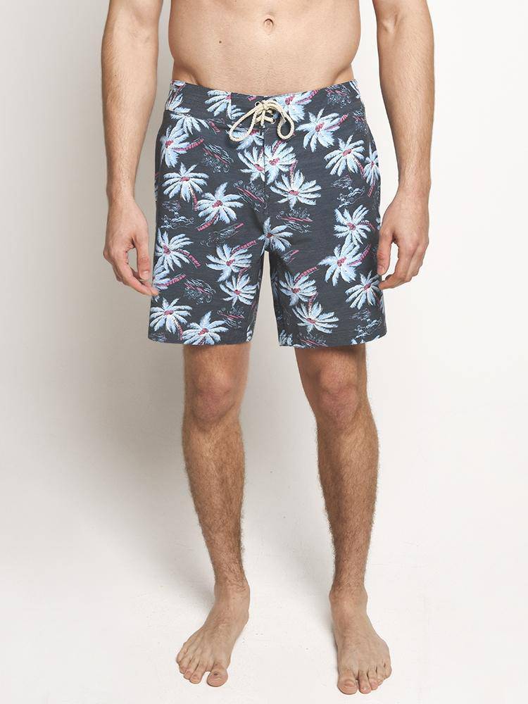 Faherty Brand Classic Boardshort 7inch Midnight Palm Hawaiian - Saint Bernard