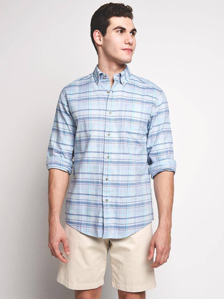 Southern Tide Flamenco Beach Plaid Sport Shirt - Saint Bernard