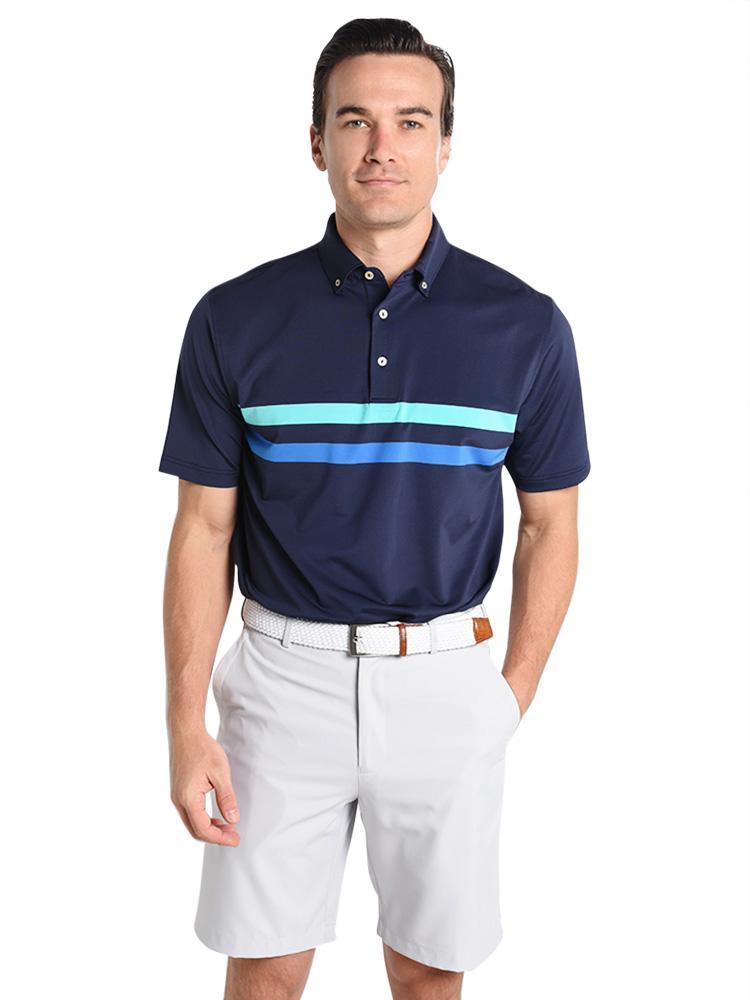 Peter Millar Men's Herman Engineer Stripe Stretch Jersey Polo - Saint Bernard